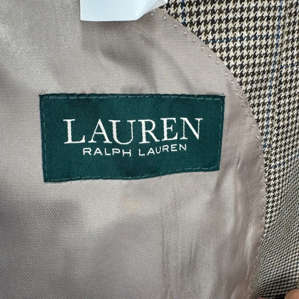 Lauren Ralph Lauren Blazer Sport Coat Men 44R Houndstooth Brown 2 Btn Poly Rayon